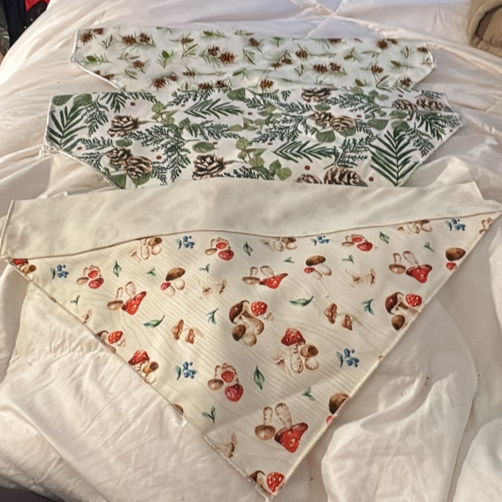 Handmade Floral and Nature Print Bandanas for XL Dog set of 3 collar fits threw